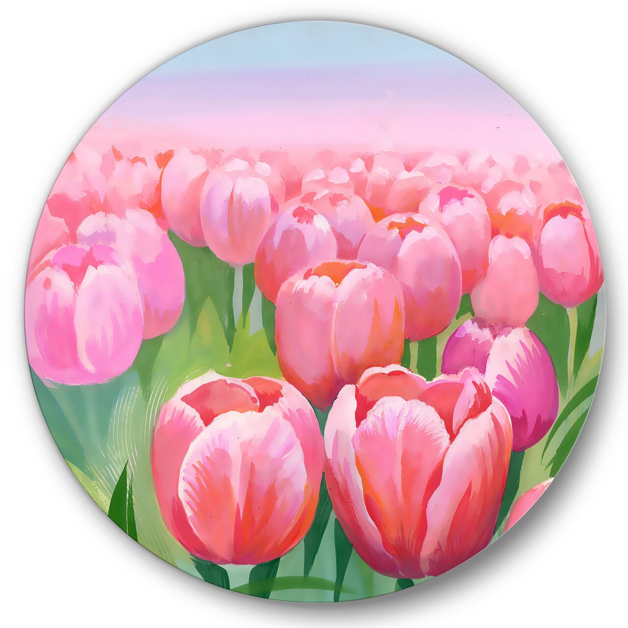 Designart - Field of Pink Tulips - Traditional Metal Circle Wall Art